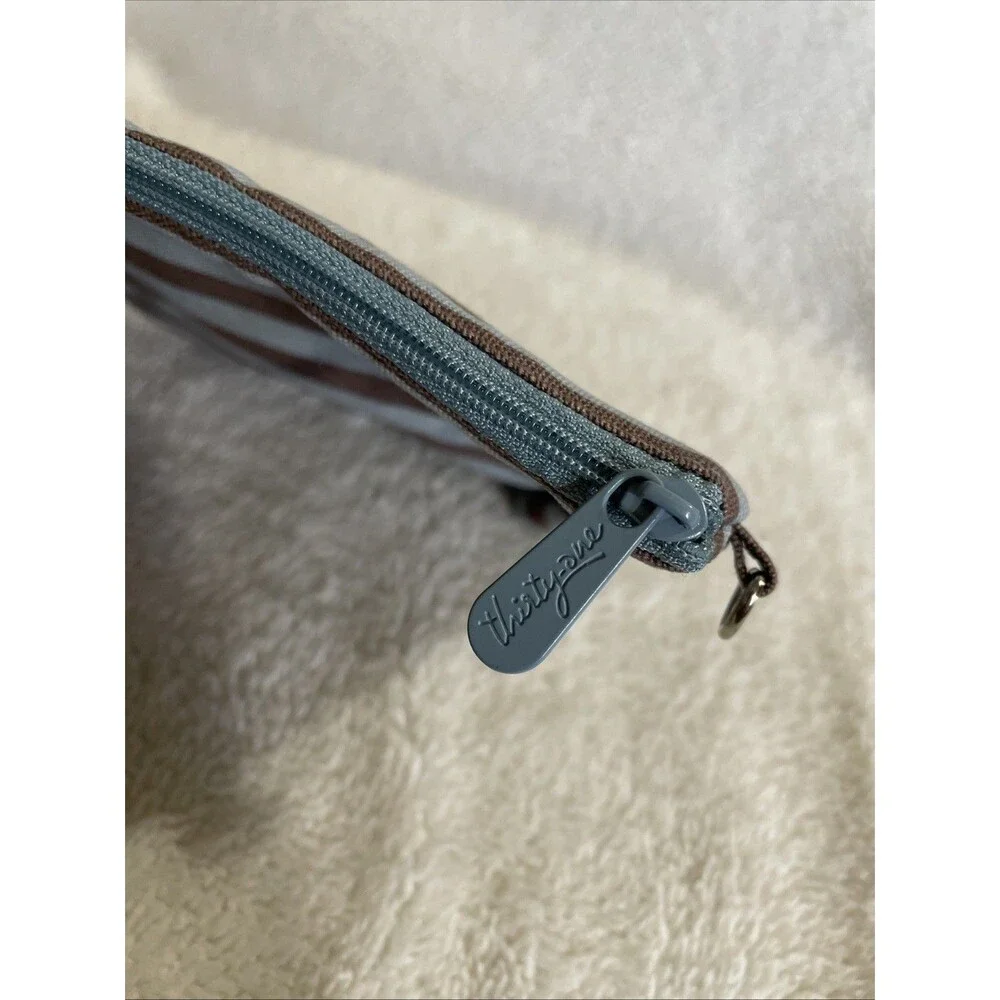 Thirty One Zippered Pouch In Perfect Stripe Brown/Blue
